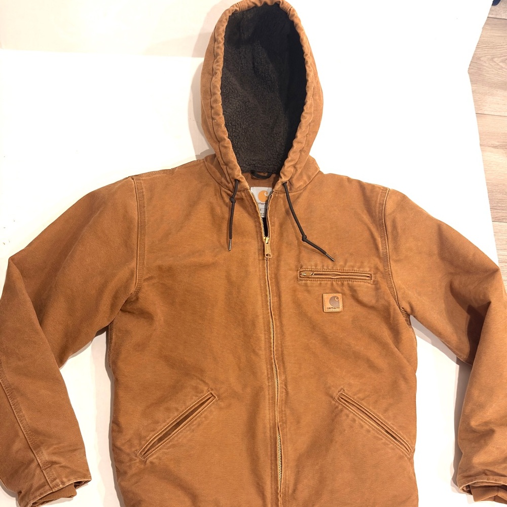 Carhartt Men's Brown Waxed Hooded Bomber Jacket Warm S Small - Picture 5 of 12